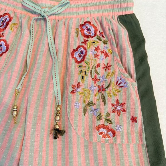 SMALL Aratta Silent Journey Boho Seven Hills Embroidered Stripe Wide Leg Pants - Picture 4 of 14